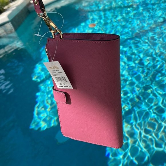 Michael Kors Jet Set Travel Large Double Zip Wristlet Wallet Rosewood Leather - Picture 5 of 16